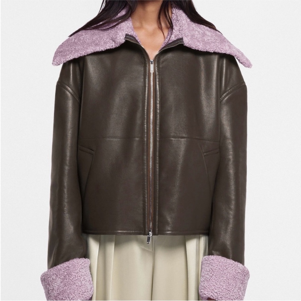 Nanushka Verona Vegan Leather Jacket with Faux Shearling Trim Women Size M